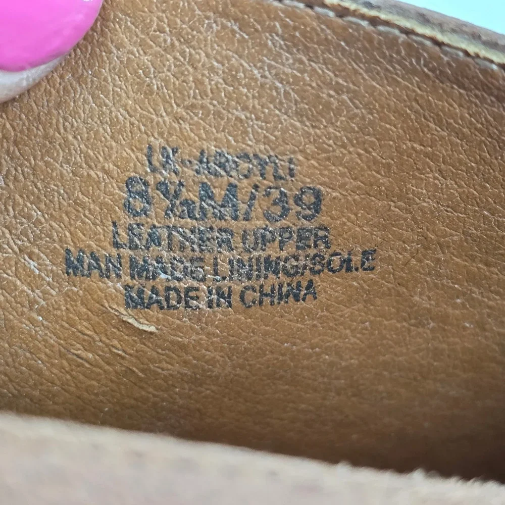 Lucky Brand Aroyli Slingback Brown‎ Leather Shootie Boots Wood Stacked Heels 8.5